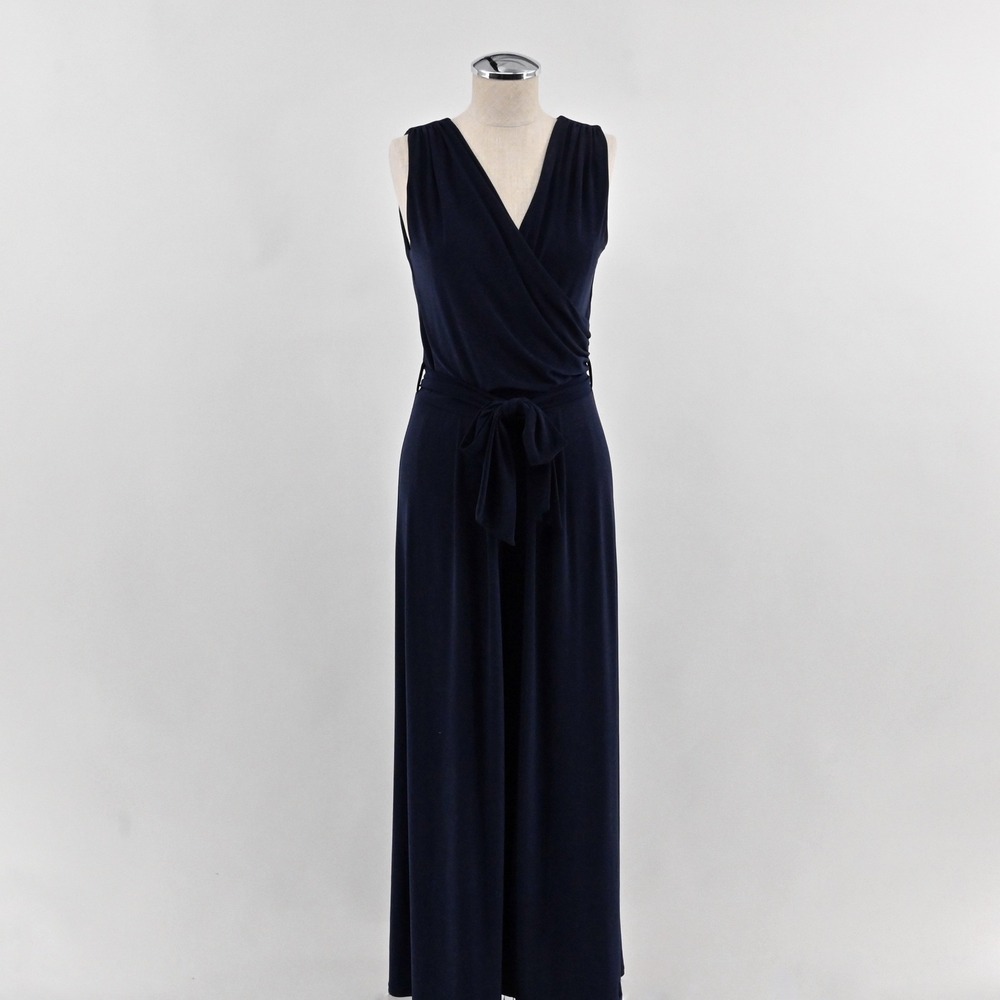 Last Tango Belted Wide Leg Jumpsuit‎ Womens Size S Navy Sleeveless V Neck 522